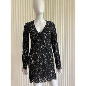 Wow Couture Womens Dress Lace Long Sleeve Cocktail Front Tie Black White Size S